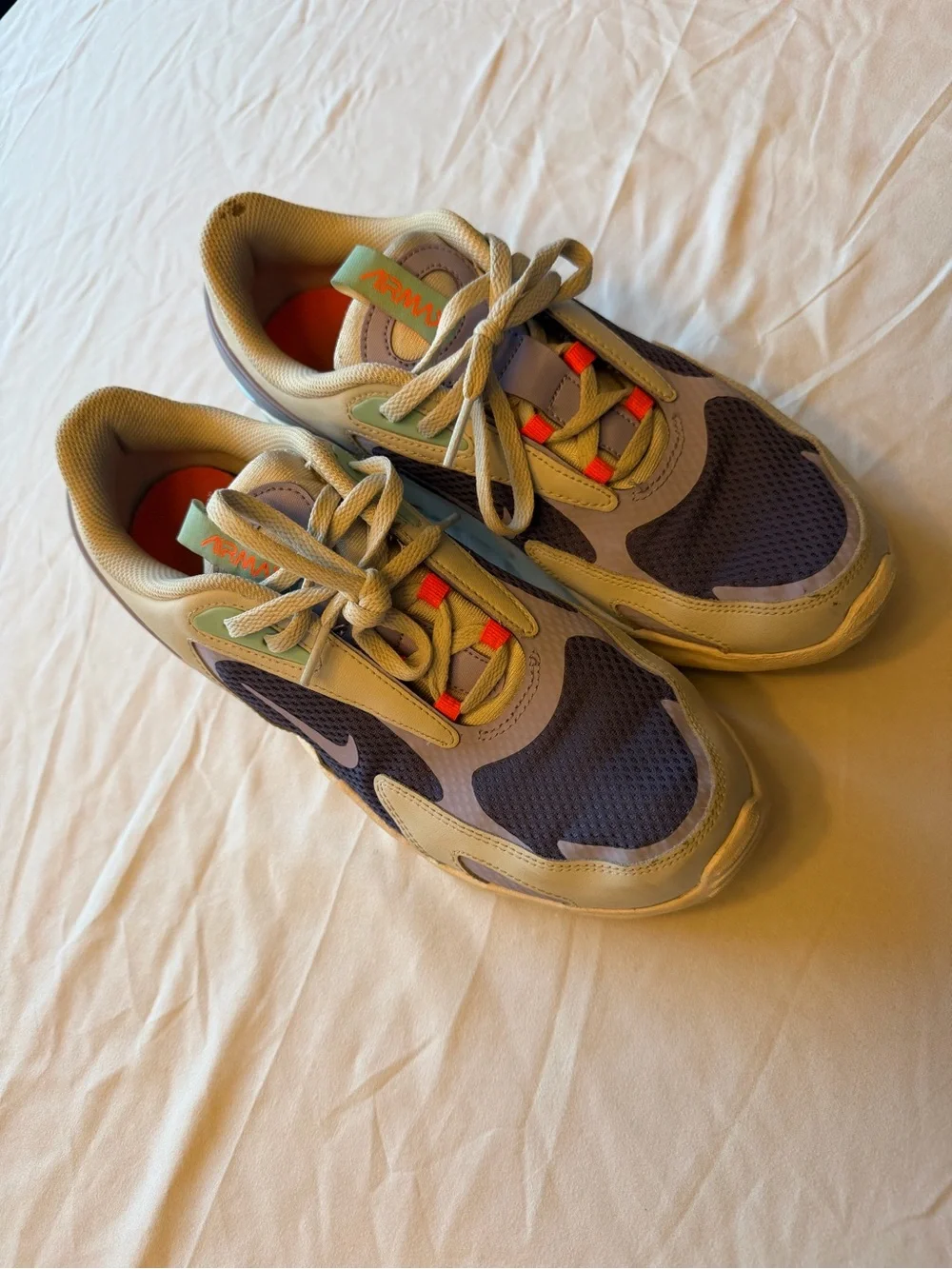 Nike Kids Sneakers Beige Gray Navy with Orange Accents